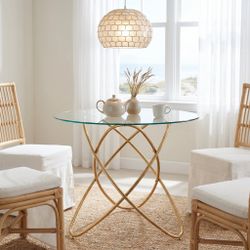 Adriatic 35" Round Glass Dining Table with Gold Metal Base