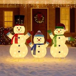 new Lighted 3D Outdoor Snowman Family Set - Large 3-Piece Pop-Up Snowman Christmas Decorations with LED Lights and Stakes for Yard, Lawn, Gates, Garag