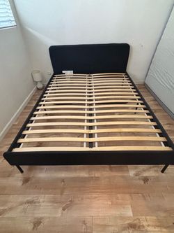 Ikea Black Queen Upholstered Platform Bed Frame with Slats