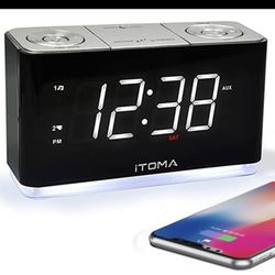 Clock Radio, Alarm Clock with Bluetooth, Large LED Display, FM Radio, Dual Alarm