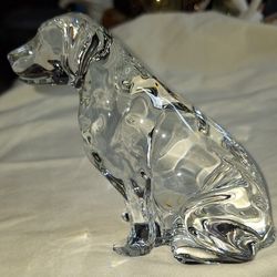 Waterford Crystal Labrador Figurine, Collectible Clear Prismatic Crystal, Signed Vintage Waterford L8V158