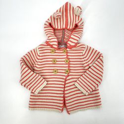 Mini Boden Pink White Knit Cardigan Hooded Sweater Baby Size 18-24 months