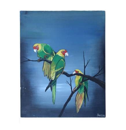 Vintage Parrot Painting on Canvas Tiki Chinosorie Bird