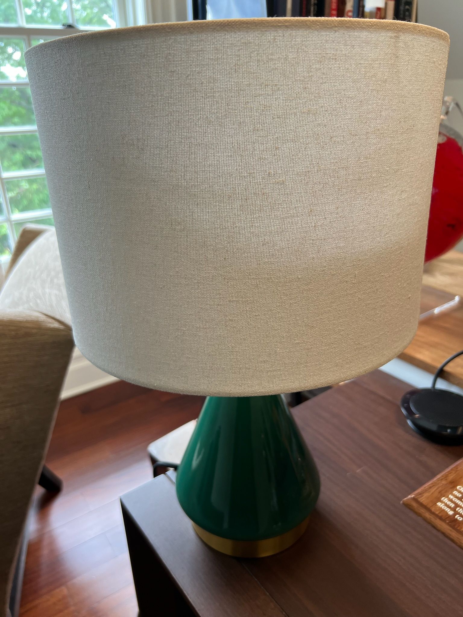 West Elm Green Table Lamp in Great Condition acrylic Base 21”h Smoke and pet free