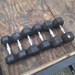Rubber head hex dumbbells set