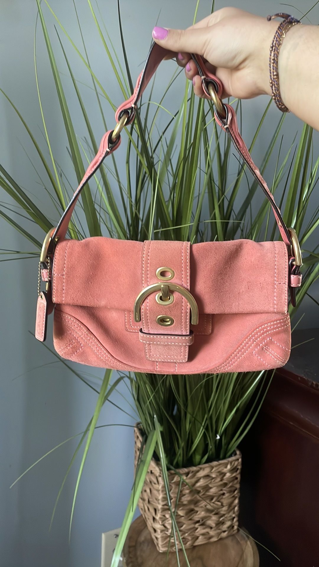 Coach Pink Suede Soho City Flap Shoulder Bag