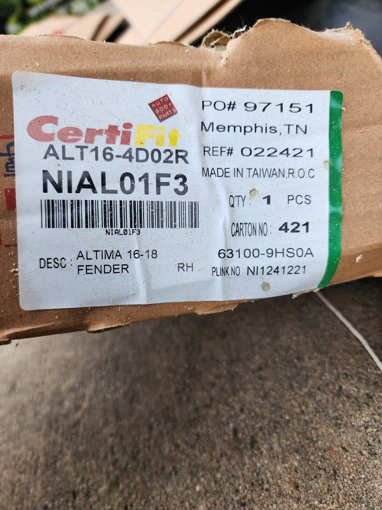 2016-2018 Nissan Altima Right Front Fender