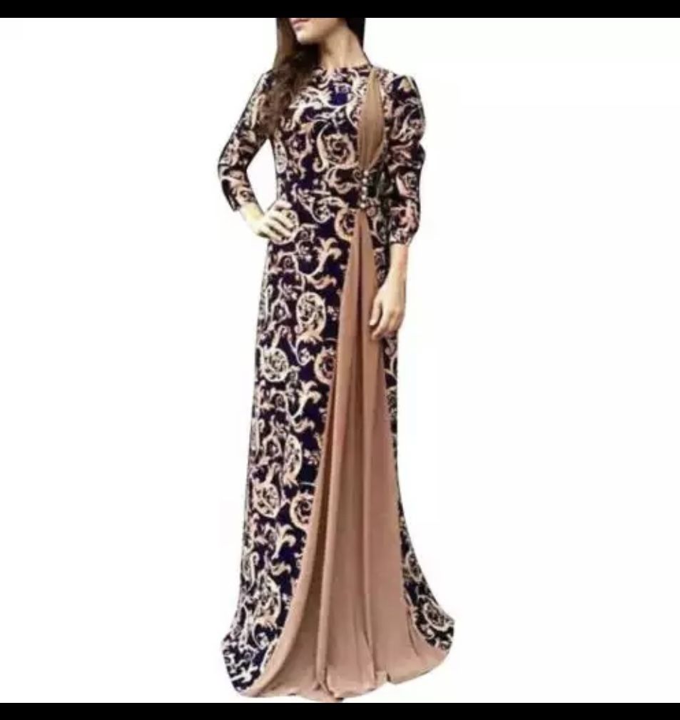 Vintage Summer Autumn Dress Auburn Color Women Plus Size Party Flower Dresses Floral Printing 3/4 Sleeve Robe Long Maxi Dress Gown Size (L &M).