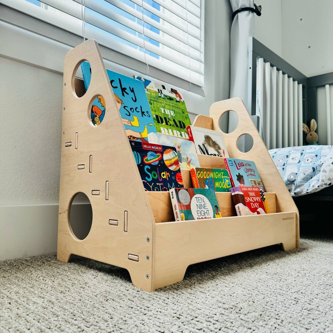 Wooden Floor Bookshelf, Montessori Book Display for Children (Woodandhearts)