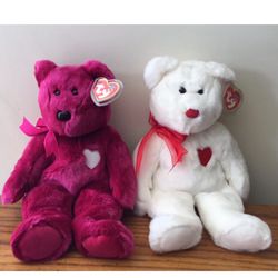 Set Of 2 NEW TY Beanie Buddies VALENTINO & VALENTINA Plush Valentines Day