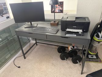 Gray Office Desk with Two Drawers bundle