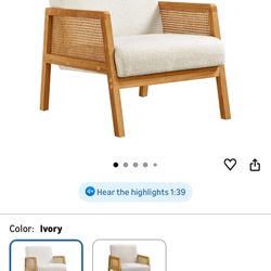 PAIR of Yaheetech Ivory Boucle Fabric Rattan Accent Chair