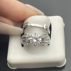 Size 5 Sterling Silver Wedding Band Engagement Set 