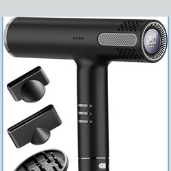 Hair Dryer with Diffuser, Professional Ionic Blow Dryer for Women, Compact Lightweight Design Fast Drying, Intelligent 4 Heats, 3 Airflow Control, LCD