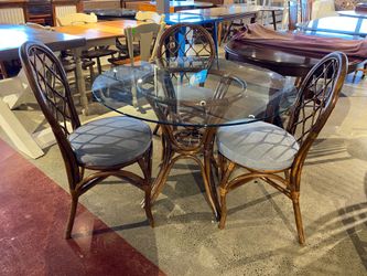 Vintage Coastal Style Bamboo and Rattan Dining Set