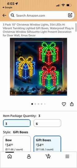 3 pack 10” Flat Window Wrapping Gift/Present Christmas Lights