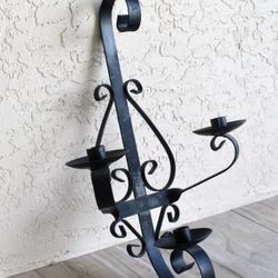 Black Wrought Iron 3 Candle Wall Sconce
