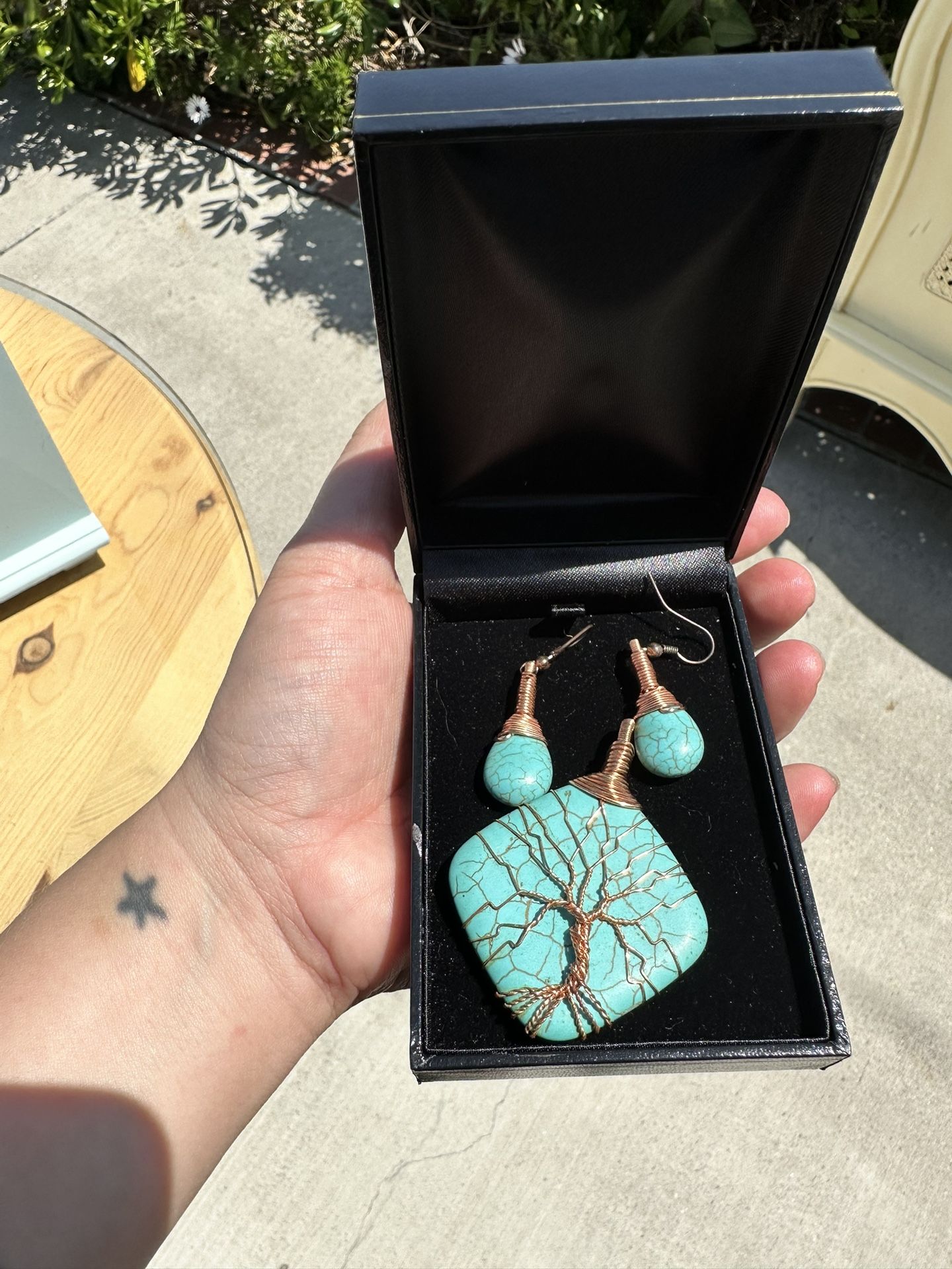 Turquoise Tree Of Life And Matching Earrings