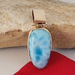 ❤️14k Vintage Solid Yellow Gold Larimar Stone Handmade Pendant!/ Dije de Oro Hecho a Mano con 1 Piedra Larimar! 👌🎁Post Tags: Dije de Oro