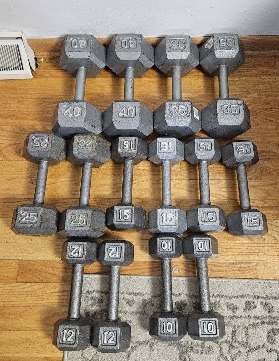 Hex Dumbbells – Pairs from 10lb to 40lb – $1/lb