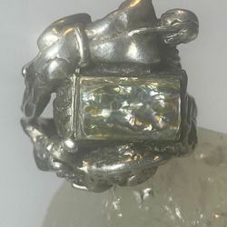 Deer ring abalone Native American band sterling silver 