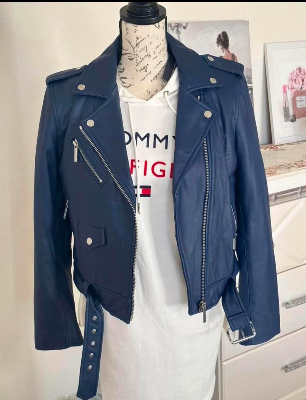 Michael Kors Moto Leather Jacket Size Large, Like New/Chamarra MK