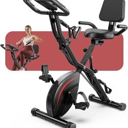 Folding Exercise Bike, 5 IN 1 Stationary Bikes for Home 6.6 LBS Flywheel, 330LB Weight Capacity Back Support Cushion Indoor Workout Cycling Bike for H
