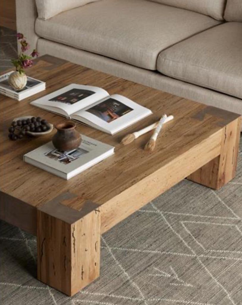 Oliver Rustic Lodge Brown Oak Wood Square Coffee Table by Kathy Kuo Home. Brand New Still In Package and Plastic