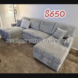 3-Piece Convertible Sectional Sleeper Sofa & 2 Chaise Storage  