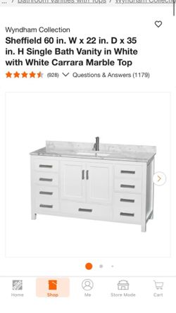 Wyndham Collection Sheffield 60” single sink white bathroom vanity with white Carrara marble top