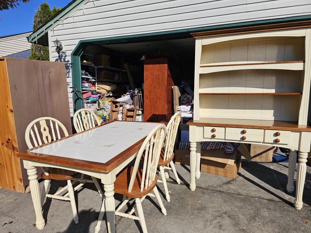 Table, 4 Chairs, And 2 Piece Hutch