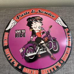 Betty Boop 2001  “Live to Ride” Motorcycle  Parts & Service Collectible Tin Sign
