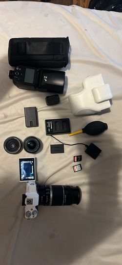 Canon m50 with Z1 flash and extra lens