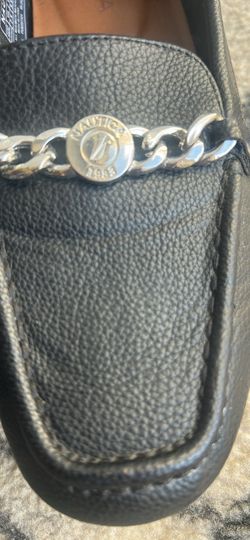 Nautica Black Leather Loafers with Chain Detail