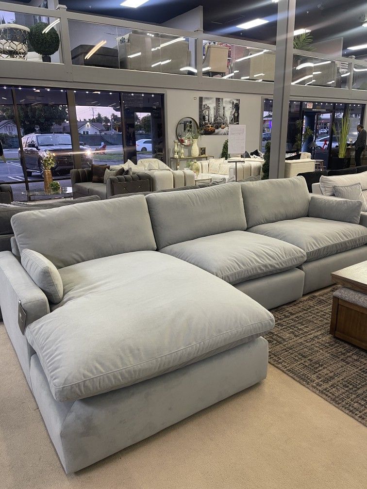 Sophie Gray Velvet Modular 3pc LAF Chaise Sectional