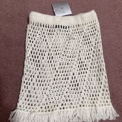 New Xxs cream knit fringe stretchy boho hippie skirt vintage