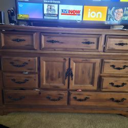 Dresser w/mirrow, media stand, 2 night tables
