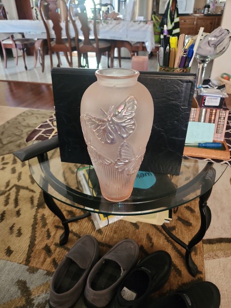 Vintage Pink Carnival And Satin Butterfly Vase