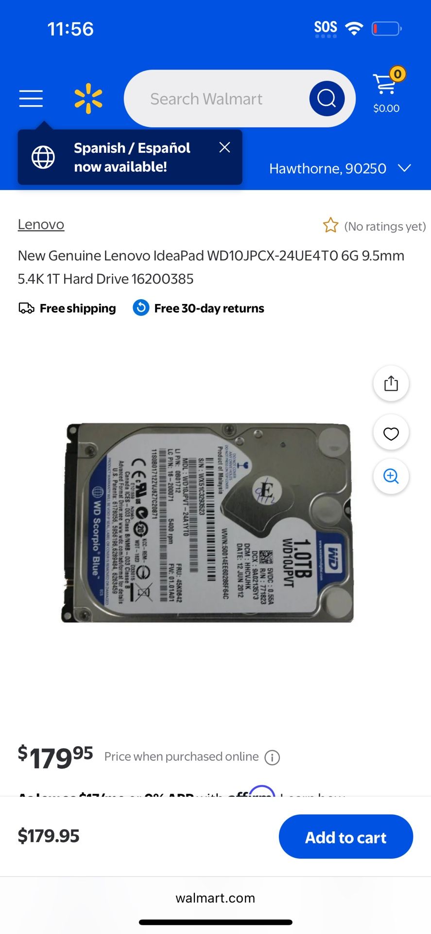 1TB 5400RPM WD Blue Hard drive