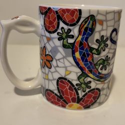 Ole Mosaic Coffee Cup With Flowers And Lizards 12oz