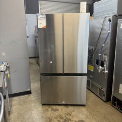 Samsung - BESPOKE 30 cu. ft. 3-Door French Door Smart Refrigerator with Beverage Center - Fingerprint Resistant Stainless Steel
