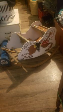 Vintage kids rocking bench horse