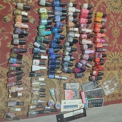 HUGE NAIL POLISH COLLECTION WOTH STAMPS AND NAIL STICKERS AND MORE
