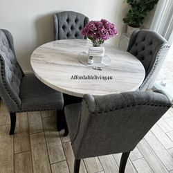 5 Pc Genuine Marble Dining Table Set Brand New In Box