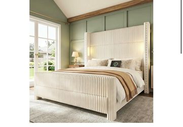 Upholstery cream queen, size bed frame