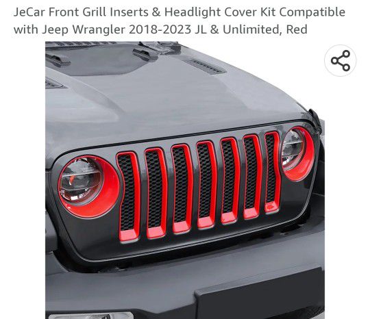 Get Ready to cruise in style this summer. JeCar Front Grill Inserts & Headlight Cover Kit Compatible with Jeep Wrangler 2018-2023 JL & Unlimited, Red