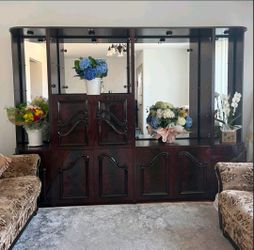 China cabinet - Cherry, mahogany colored multi-piece wall unit
