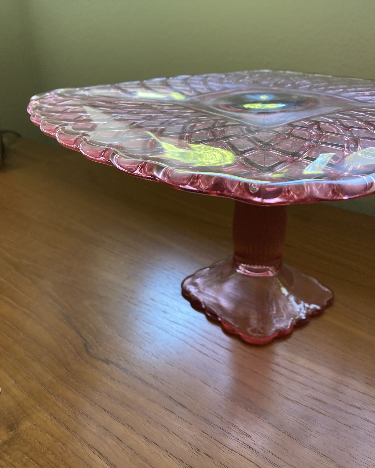 Vintage Pink Glass Cake Stand