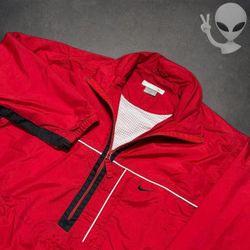 Nike Vintage Silver Tag Red Half Zip Windbreaker Jacket Youth L Fits Womens S
