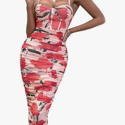 Mesh Corset Top Spaghetti Strap Floral Midi Dress Size Small (new with tags)